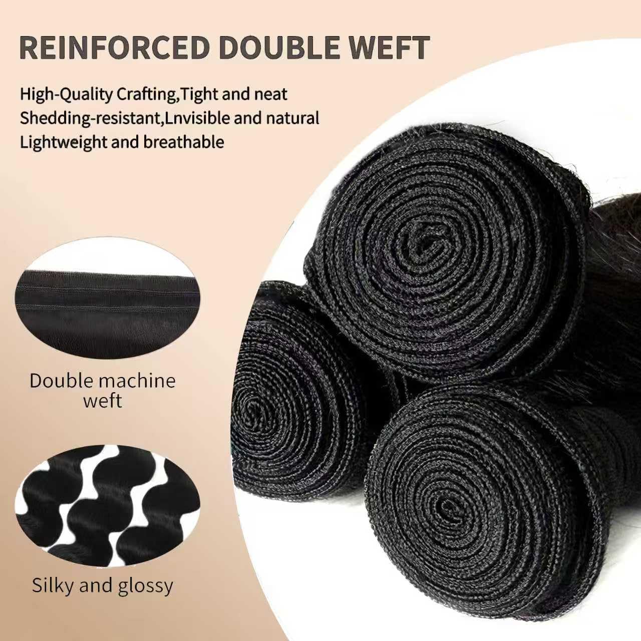 Body Wave Bundles - 24 Inch Natural Black Human Hair, Unprocessed Brazilian, Soft Double Weft Extensions