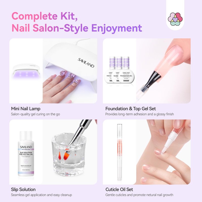 SAVILAND Hema-Free Poly Gel Nail Kit for Gift: 36 Poly Gel Nail Colors with Slip Solution Mini U V Lamp Curing Light All-in-1 Starter Kit for Quick Extension Home Salon DIY, Manicure Set Supplies Tool