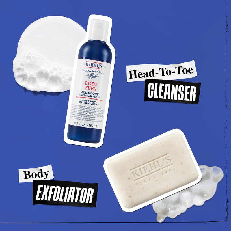 Kiehl's Men's Body Fuel Wash, All-In-One Hair and Body Cleanser with Menthol, Caffeine, Vitamin E, Vitamin C, and Zinc, Removes Oil, Sweat, and Impurities, Fresh Scent, For Men's Skin and Hair