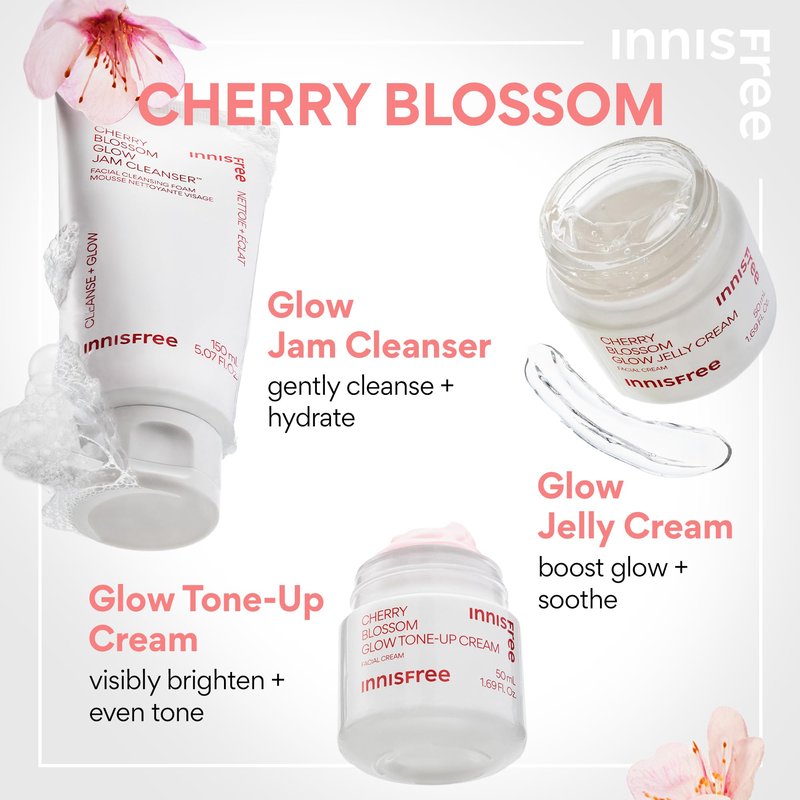 innisfree Cherry Blossom Glow Tone-Up Cream with Niacinamide for Bright, Even Skin Tone, Korean Skincare Gel Moisturizer for Face (Packaging May Vary)