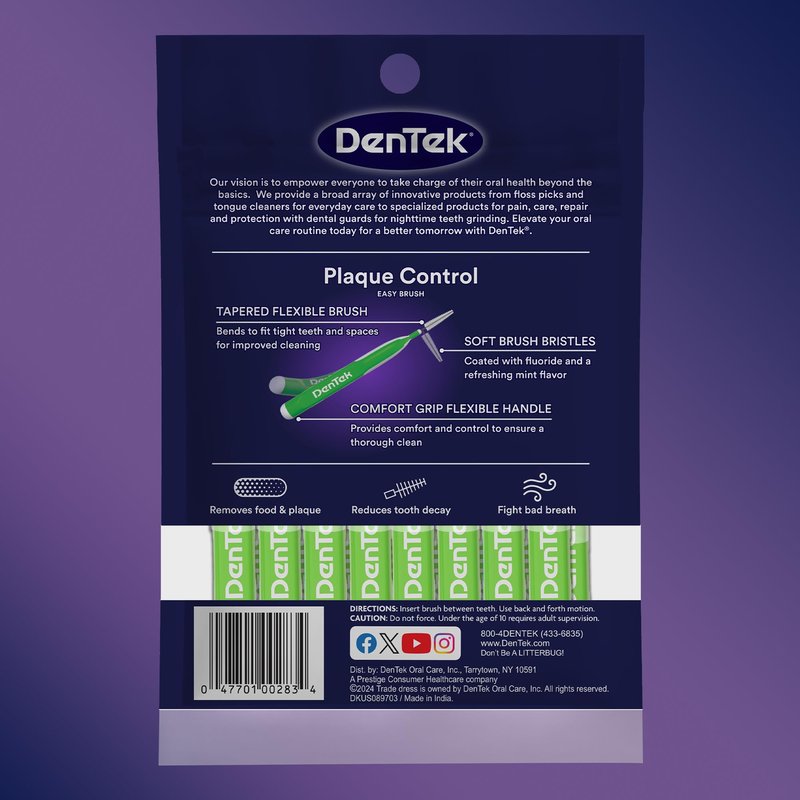 Dentek Interdental Brushes - Tight, 16 Count, 6 Pack - Easy-Brush Interdental Plaque Remover with Fluoride - Cleans Tight Spaces Around Teeth, Braces & Other Dental Appliances