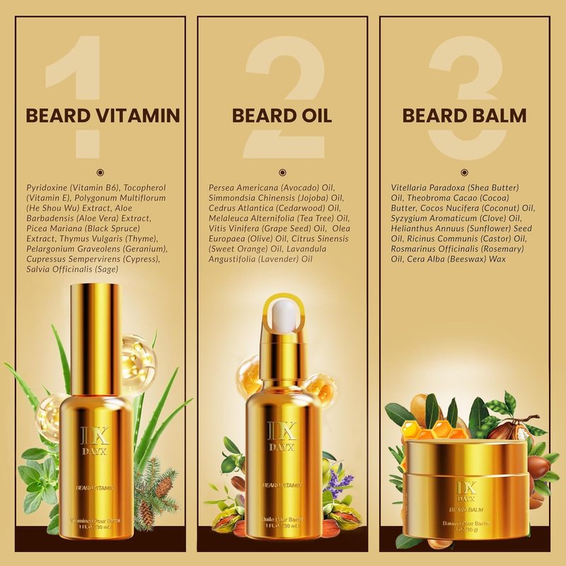 Beard Kit for Black Men: Beard Care Kit w/Balm, Oil & Vitamin Spray, All-Natural Ingredients for Men Grooming and Care, Ideal Fathers Day Birthday & Valentines Day Gifts for Him