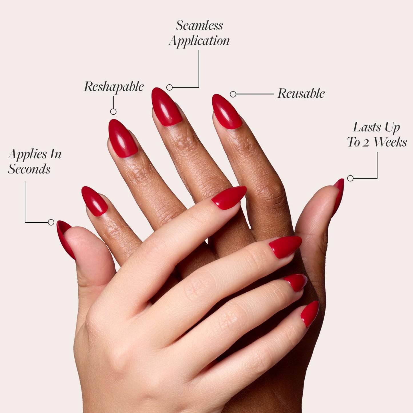 Press-On Nails Bundle - Classic Red & Berry Maroon | Reusable Almond & Round False Nails
