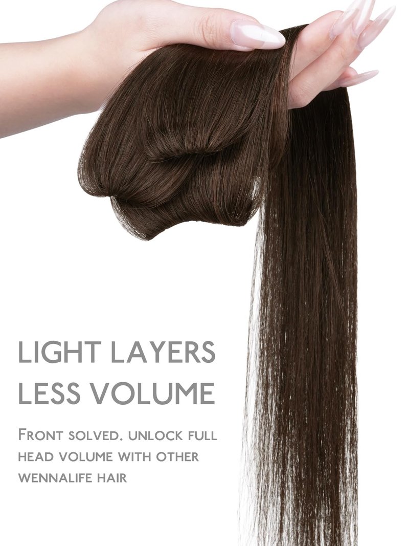 WENNALIFE Scalp Hair Fill-ins Clip in Hair Extensions Real Human Hair 14 inch 2pcs 10g Chocolate Brown Hair Extensions Clip Ins Invisible Scalp & Part Line Coverage Remy Extensiones De Cabello Humano