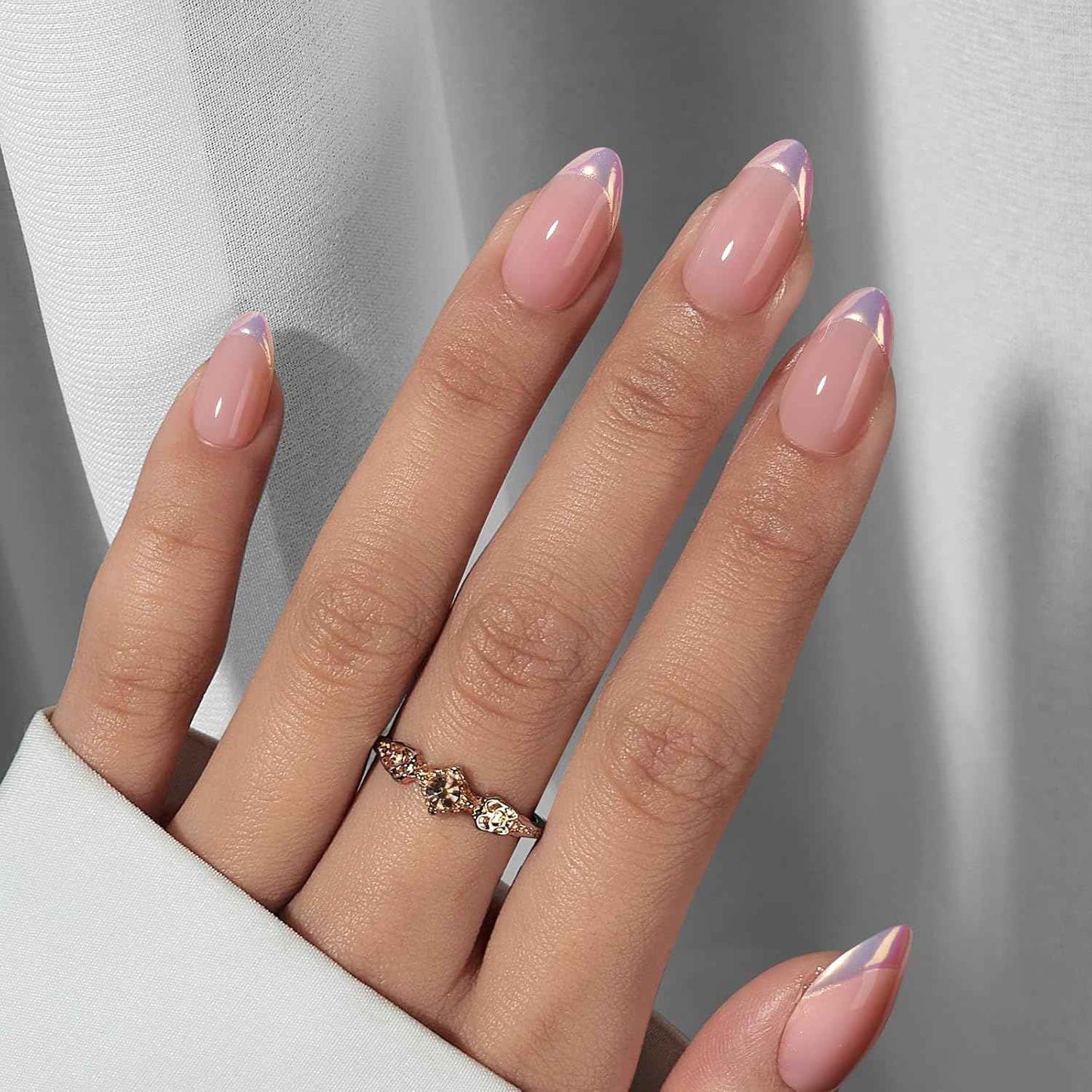 French Tip Almond Press On Nails - Short, Natural Fit, Classic & Dazzling Pink