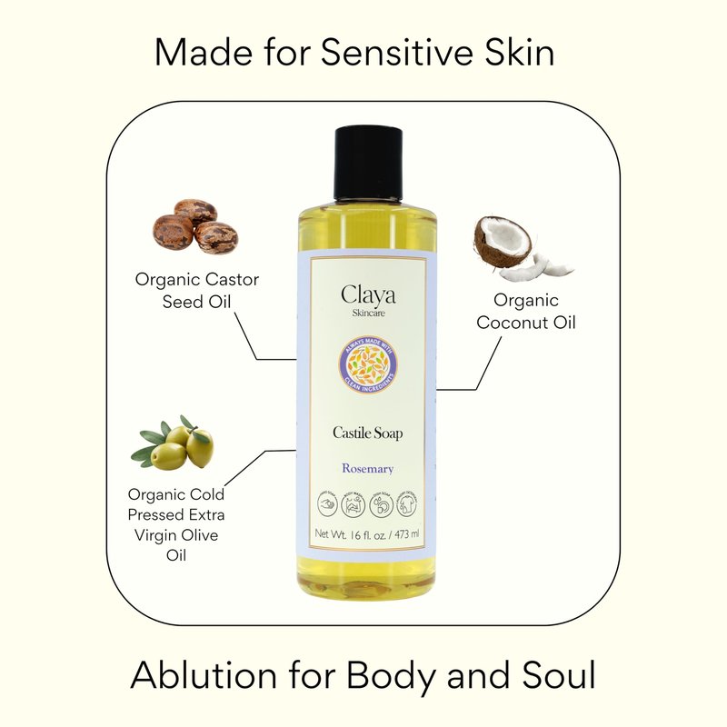 Claya Oud Liquid Castile Soap – Organic Ingredients, Biodegradable, Gentle for Sensitive Skin and Versatile Use (16 fl oz (Pump Cap))