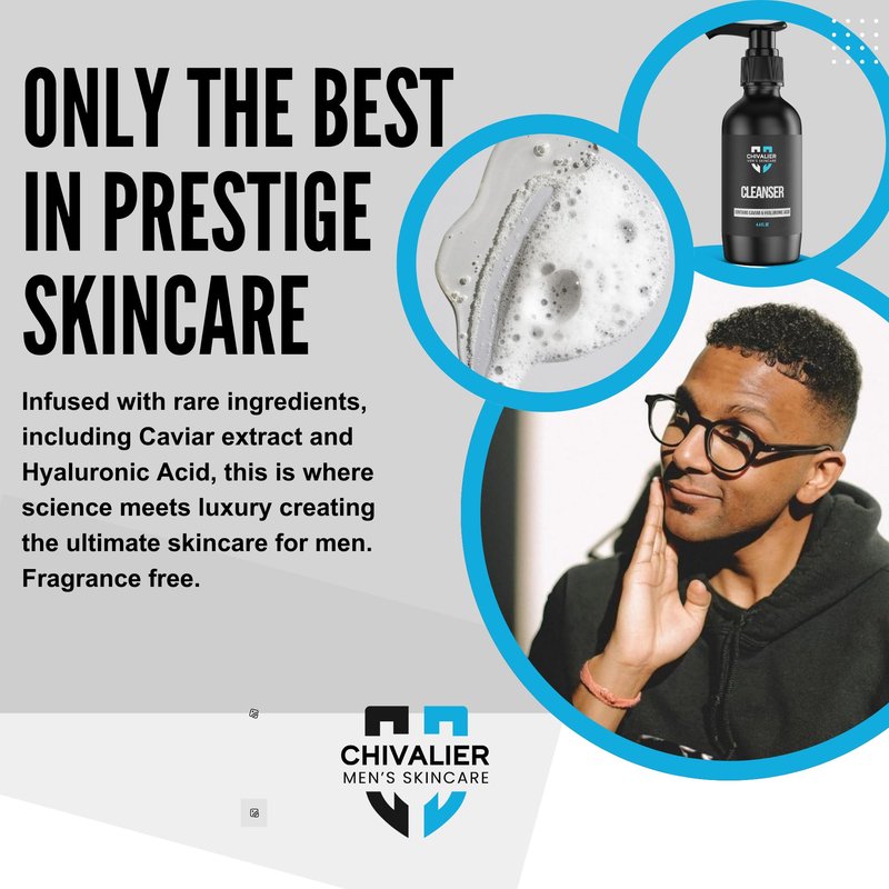 Mens Face Wash with Caviar Extract and Hyaluranic Acid - Skin Care for Men, Men Skin Care, Effective Beard Wash - Premium Men's Skincare Solution Facial Cleanser