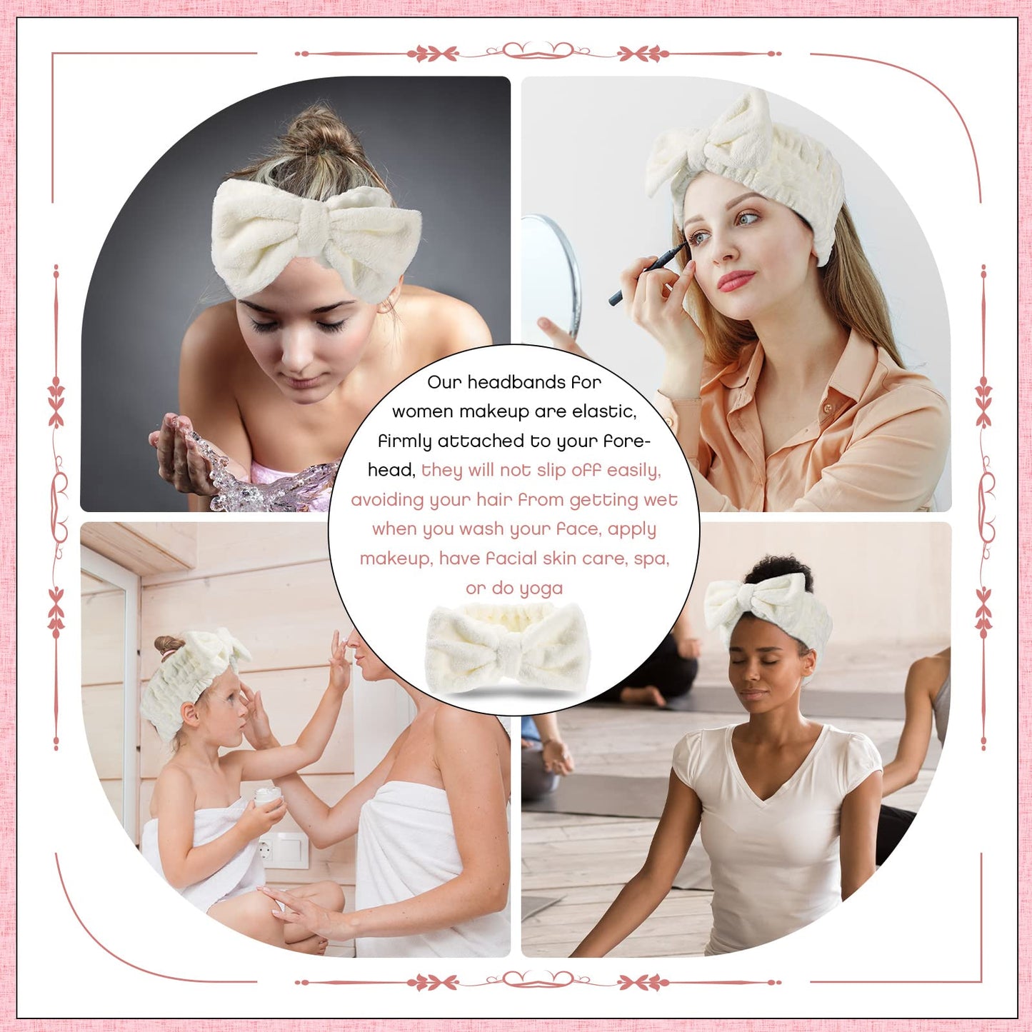Yunlly 20 Pcs Spa Headband for Women 4 Inches Width Facial Makeup Hair Band Bulk Skincare Headbands for Washing Face Bowtie Slumber Party Supplies Fluffy Head Wraps(Beige)