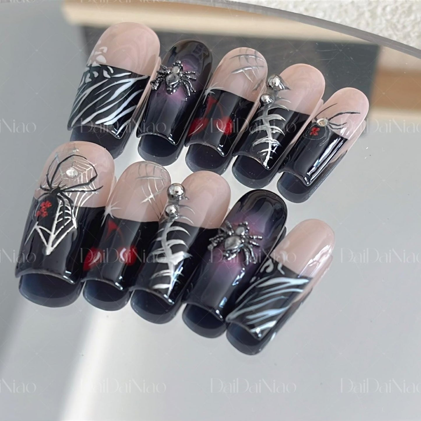 Christmas Press-On Nails - Short Square Gel Full Cover with Reindeer & Santa Designs