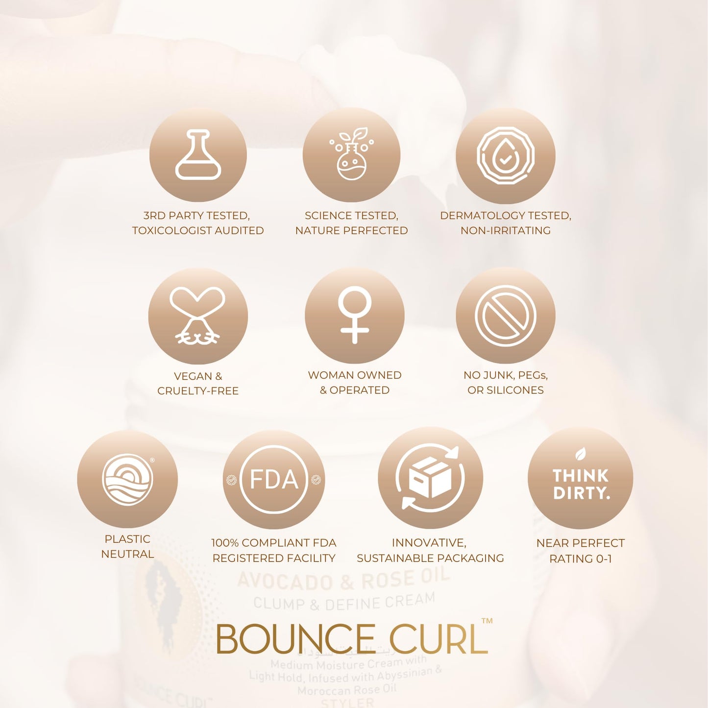 Bounce Curl Avocado and Rose Oil Clump and Define Cream Curl Cream for Curly Hair with Light Hold and Moisture