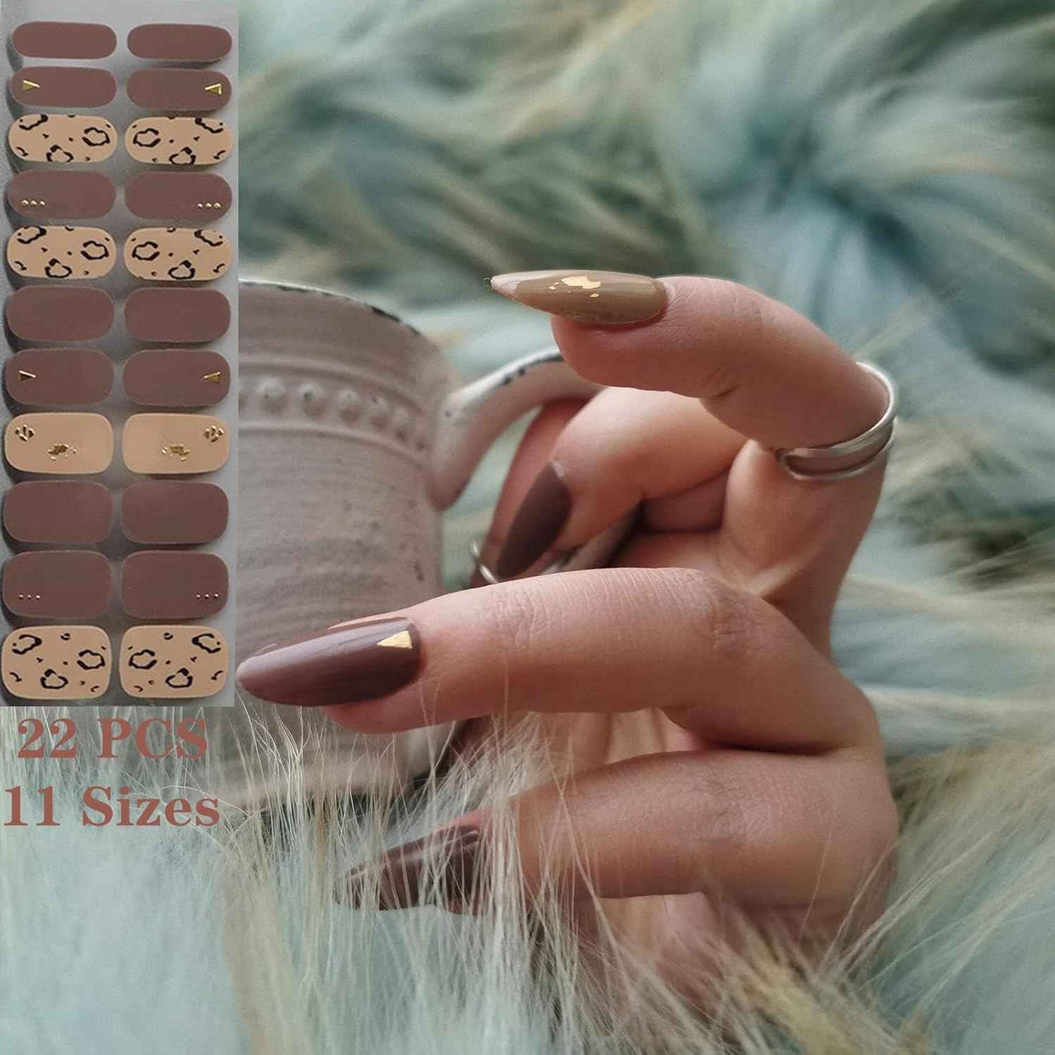 Nail Wraps Art Stickers for Coffin & Ballerina Nails - Glitter & Leopard Designs