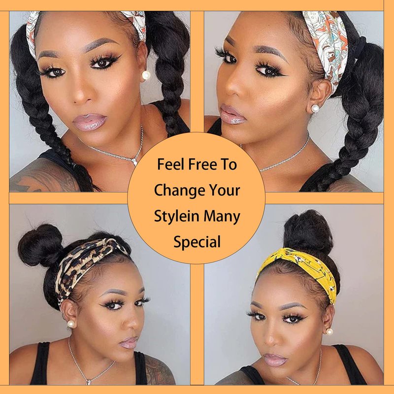 Vligcor Kinky Straight Headband Wig 24-Inch Long Yaki Straight Synthetic for Black Women - None Lace Front With Black Headband Attached (Natural Black)