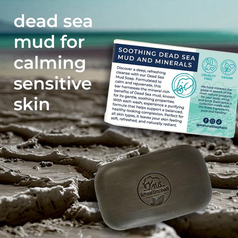 Natural Elephant Dead Sea Mud Soap Bar | Mineral-Rich Face & Body Cleanser with Natural Dead Sea Minerals | 4.4 oz (125 g) Pack of 5