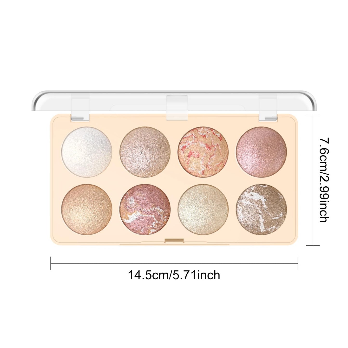 KYDA 8 Colors Baked Powder Palette, Mulitiuse Baked Powder for Eyeshadow Highlighter Contour, Lightweight Blendable, Buildable Glossy Color, Golden Luster