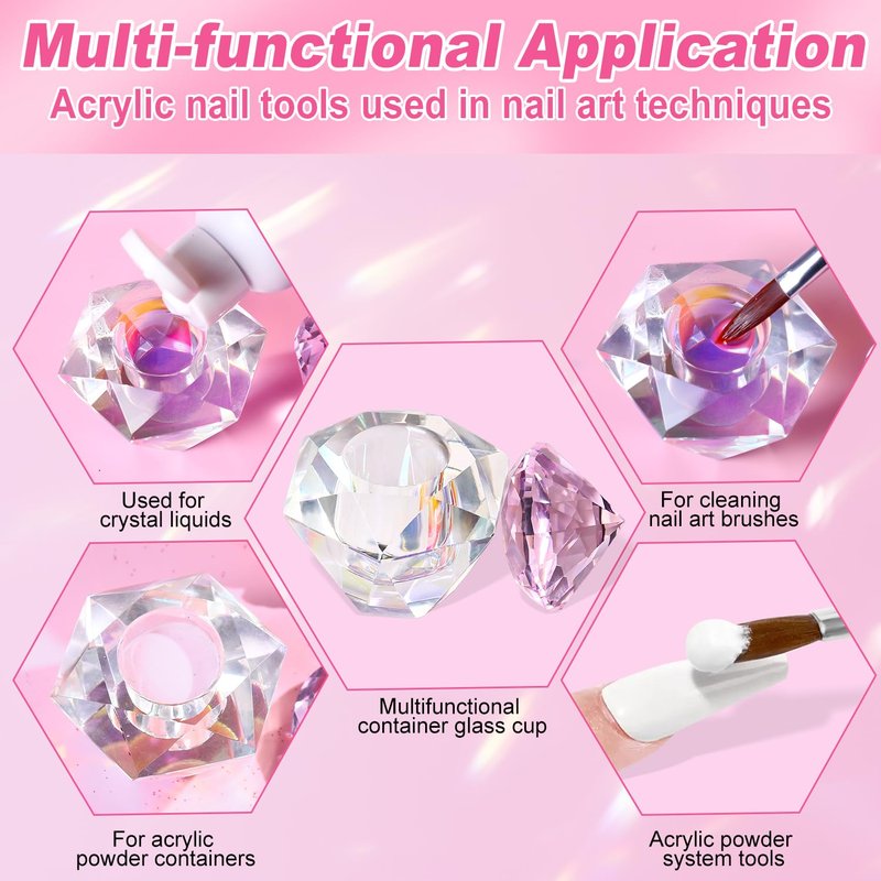 Nail Dappen Dish with Lid Diamond Styling Design Crystal Glass Monomer Dampen Dish Holder for Nail Acrylic Liquid & Powder (6)