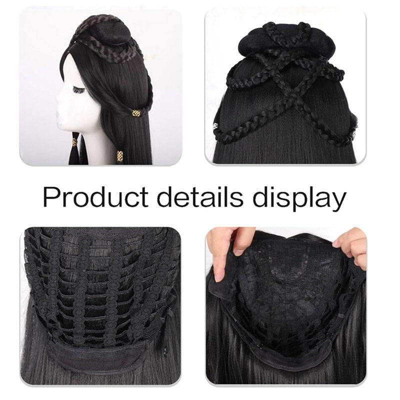 Chinese Vintage Wig Ancient Chinese Traditional Style Wig for Women Geisha Headband Wig Retro Headwear Synthetic Chinese Ancient Wig Bun Hair Pieces Hanfu Headdress Cosplay Wigs Girls Accessories
