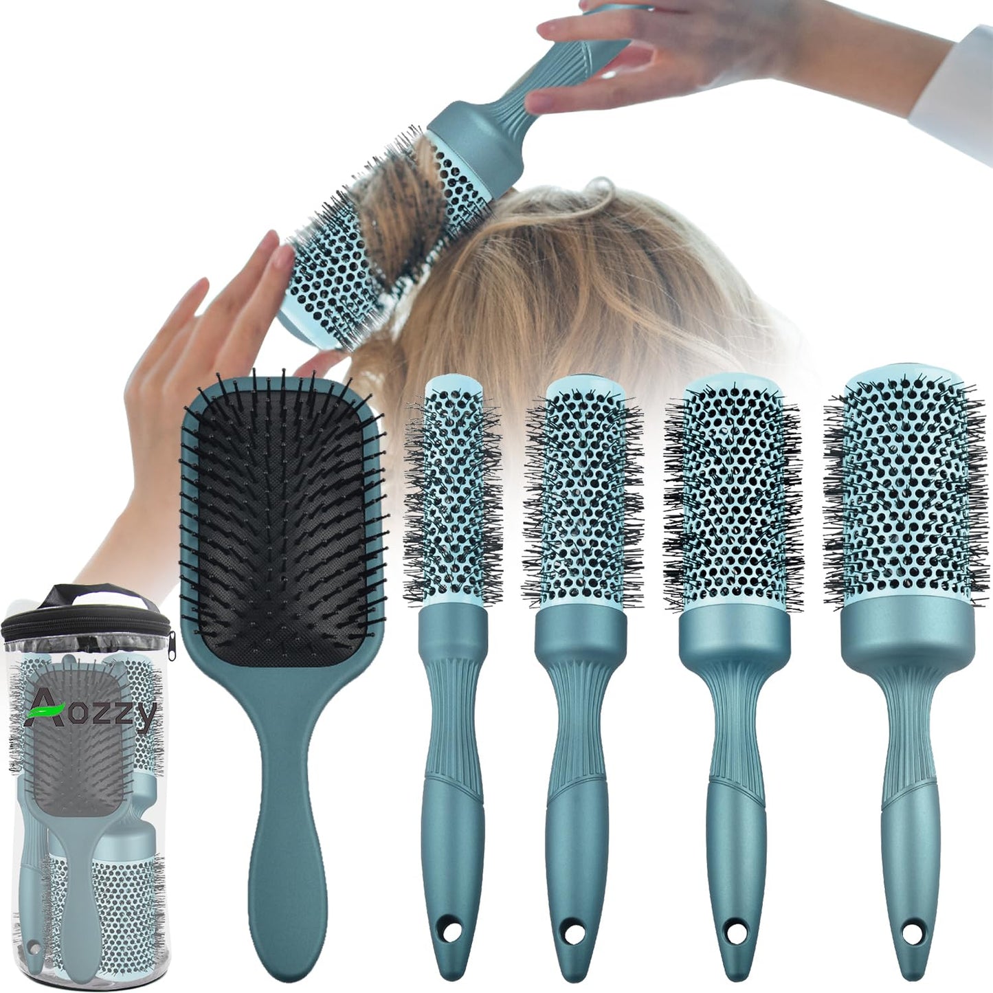 5pcs Round Brush for Blow out Professional Round Hair Brush for blow drying Leaves Hair Shiny Heat Styling Brush 5 Different Sizes Works Very Well with The Blow Dryer