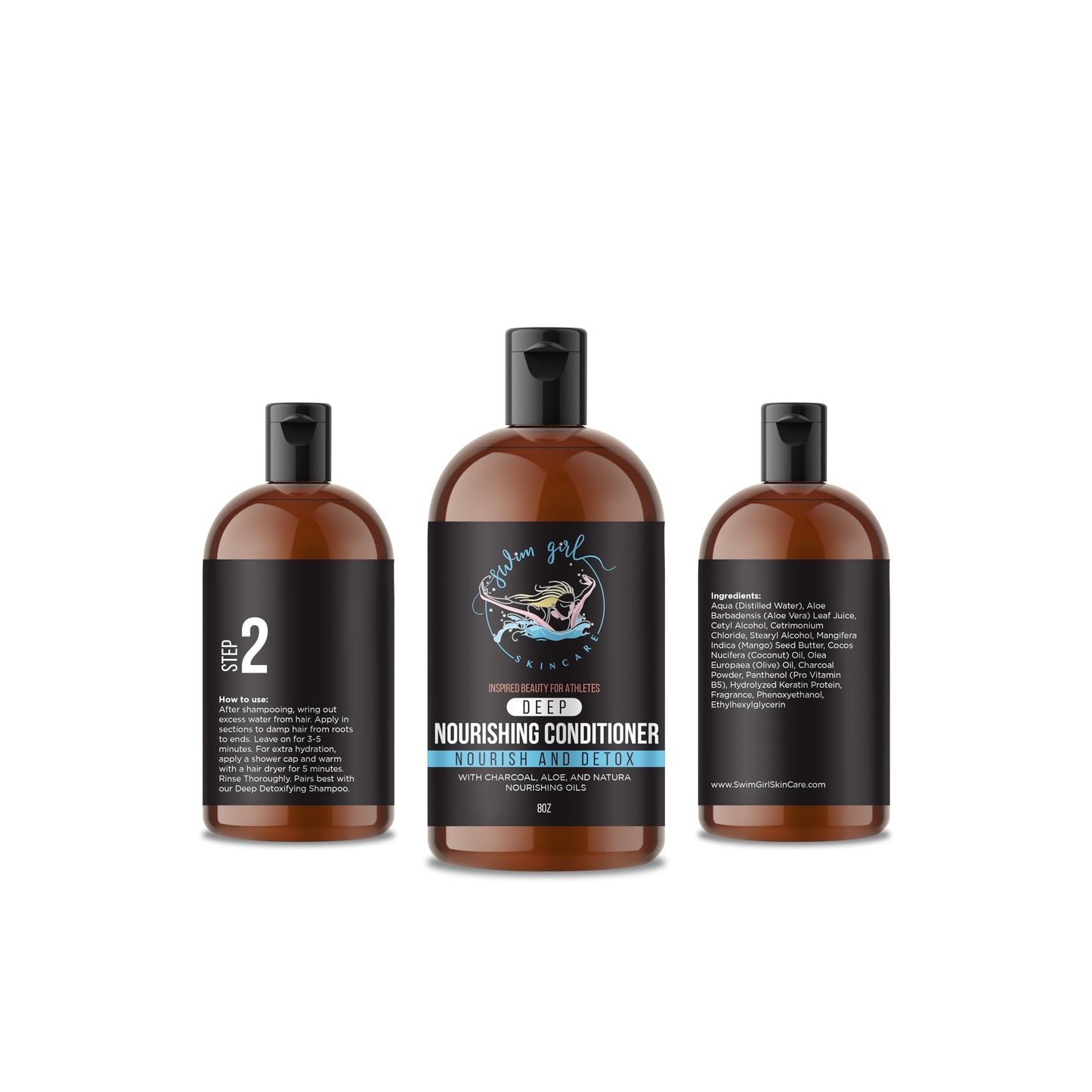 Swim Girl Skincare | Deep Nourishing Conditioner | Nourish and Detox | With Charcoal, Aloe, and Natural Nourishing Oils | Inspired Beauty for Athletes | 8 fl oz (Pack of 1)