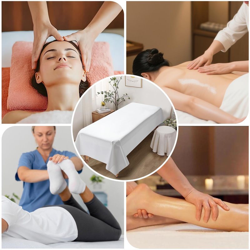 Reusable Massage Table Sheets, 87" x 51" Waterproof Massage Bed Cover PVC Wax Mat Pad Esthetician Bed Covers for Therapy Tattoo Beauty Salon SPA (White 2pcs)