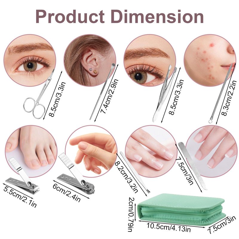Manicure Set Bulk, Nail Clippers Kit Stainless Steel Fingernail Clippers Set, Sturdy Nail Tip Cutter Trimmers Professional Grooming Toenail Clippers Personal Pedicure Kits 8 in 1 (Green 24 Pack)