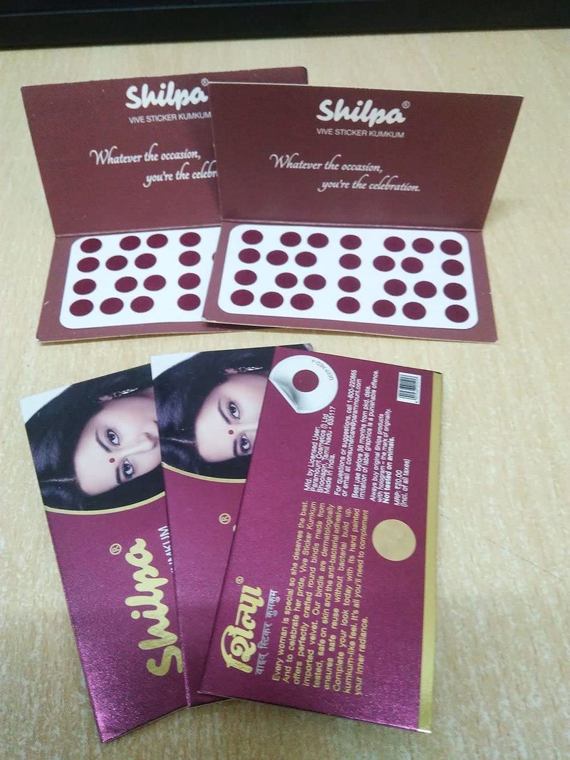 ATCUSA Shilpa Vive Sticker Kumkum - Deep Red Size 7 - Pack of 5