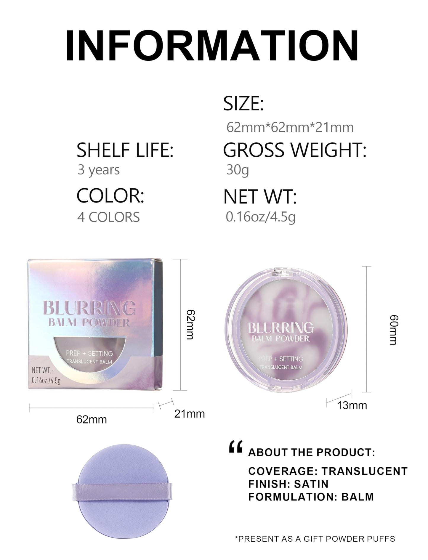 Easilydays Oil Control Face Pressed Setting Powder, Jelly Face Pressed Powder, Flawless Matte Longlasting Finishing Lightweight Waterproof Balm, Powder Free Delicate & Skin-friendly, #02 Sky