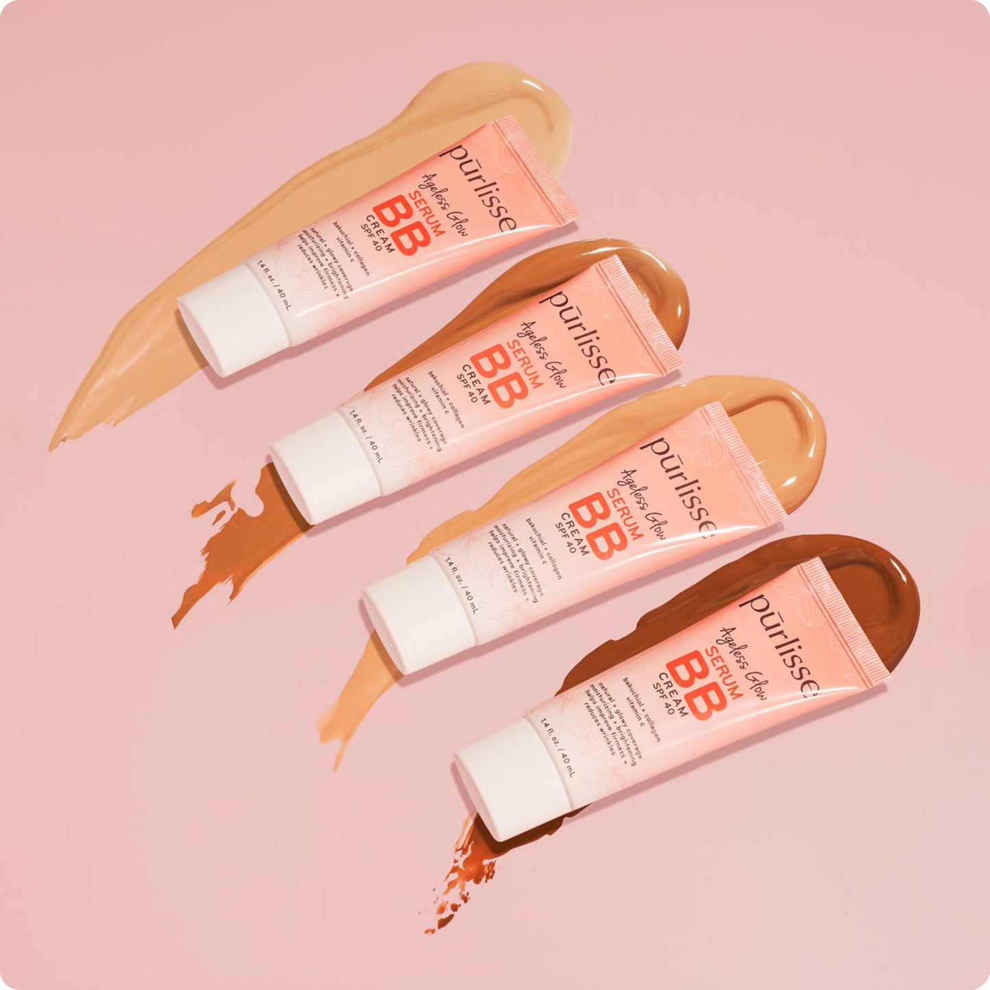 pūrlisse Ageless Glow Serum BB Cream SPF 40 - Glowy Tinted Moisturizer with SPF - Korean Skin Care Formula with Vitamin C & Bakuchiol to Firm, Brighten & Even Skin - Fair (1.4 oz)