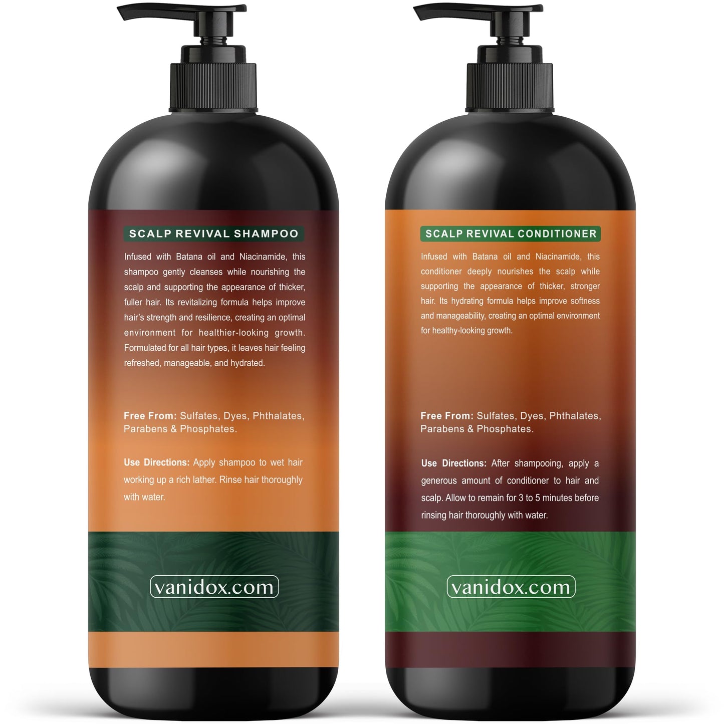 VANIDOX Batana Oil Shampoo and Conditioner Set – Biotin & Niacinamide Infused – Sulfate-Free, Paraben-Free – Moisturizing & Strengthening Hair Care for All Hair Types – 2 x 16 fl oz