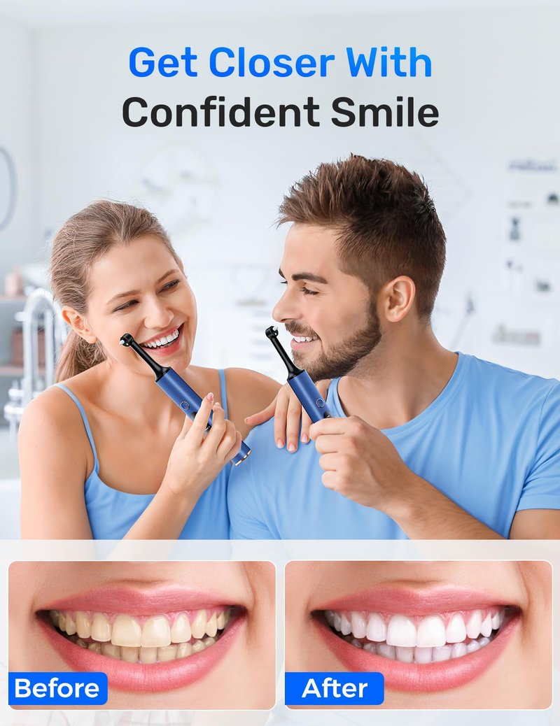 Tooth Polisher, Rechargeable Teeth Polishing Kit for Teeth Whitening, Tooth Polisher for Tartar Stain Removal, Teeth Cleaner Tools for Home Use with 3 Polish Paste and 5 Brush Heads, LED Light