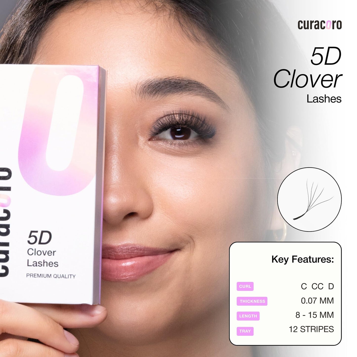 Curacoro 5D W-Shaped Clover Lash Extensions 0.07 D Curl 10mm