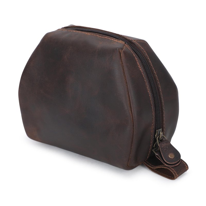 CestAntiQ Leather Travel Makeup Bag – Large Cosmetic Case with Brush Holders, Clear Toiletry Organizer for Women, Professional Makeup Pouch (Brown) (Small Toiletry Kit)