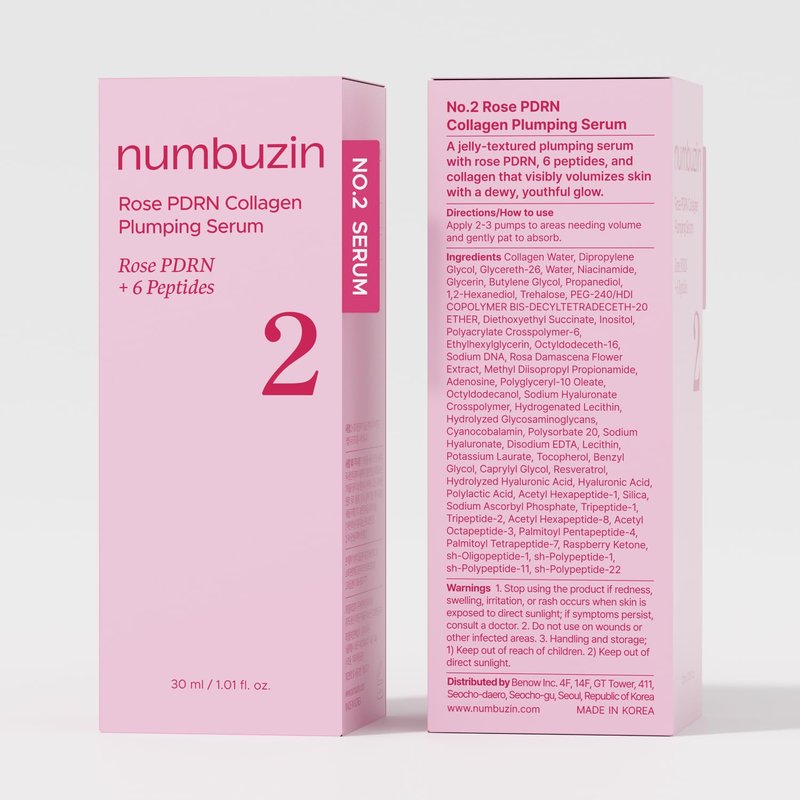 numbuzin No.2 Rose PDRN Collagen Plumping Serum, Hydrating & Firming Serum with Peptides, Plump, Glowing Skin, Korean Skincare, 1.01 fl oz (30ml)