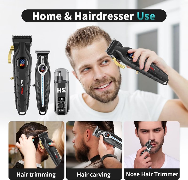 Professional Hair Clippers for Men - Electric Barber Clipper Set with LED Display | Silver