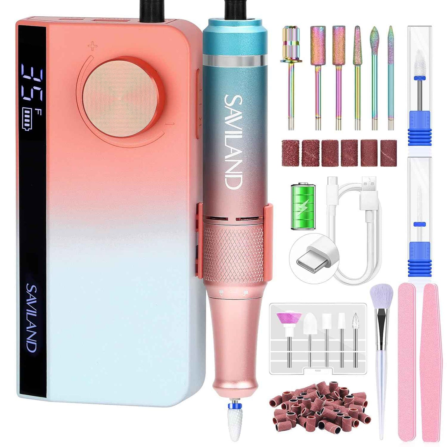 Professional Electric Nail Drill Kit - 35,000 RPM with Clear Nude Nail Extensions