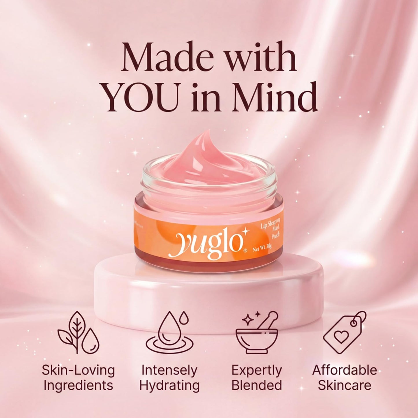 YUGLO Lip Sleeping Mask | Peach Flavor | Hydrating & Soothing Lip Treatment for Dry, Chapped Lips | Plumps & Moisturizes | Overnight Lip Repair