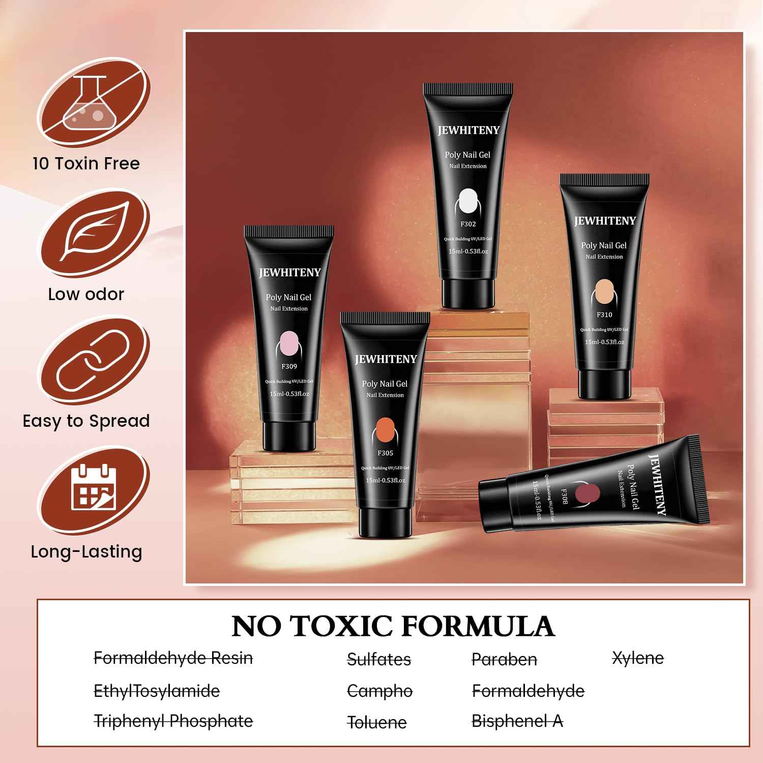 14PCS Poly Gel Nail Extension Kit - Includes 10ML Gel Top & Base Coat Set