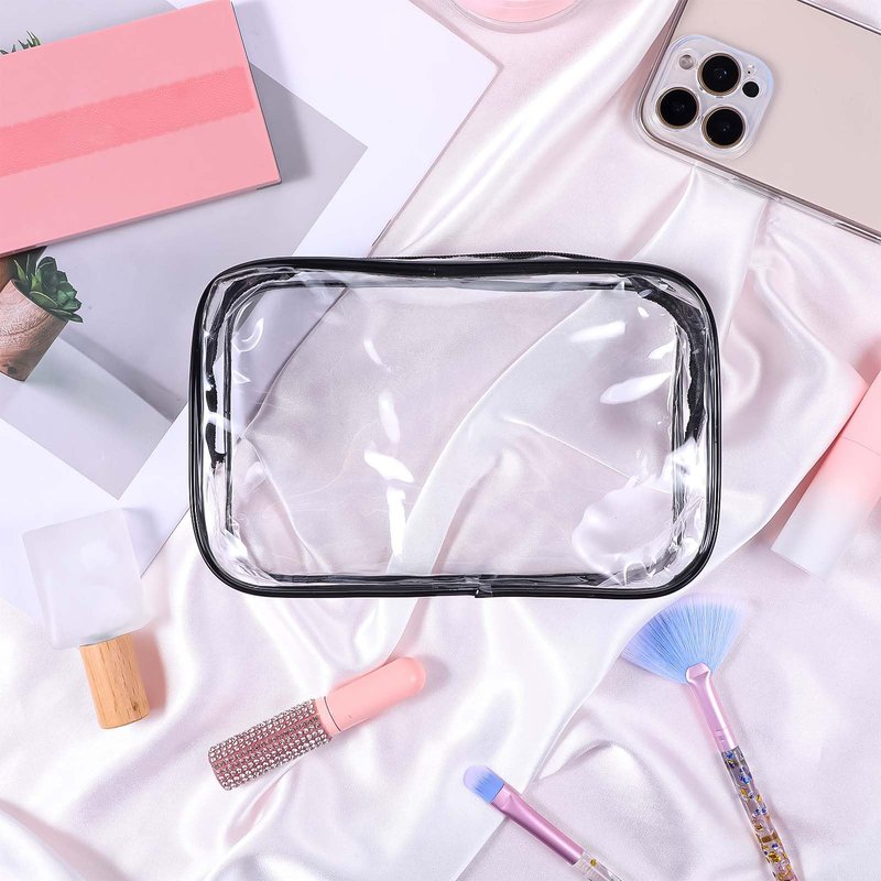 Molain 24 Pack Clear Makeup Bag, Waterproof Toiletry Bags, PVC Makeup Bags for Women, Organizer Case with Zipper for Travel Bathroom (Black)