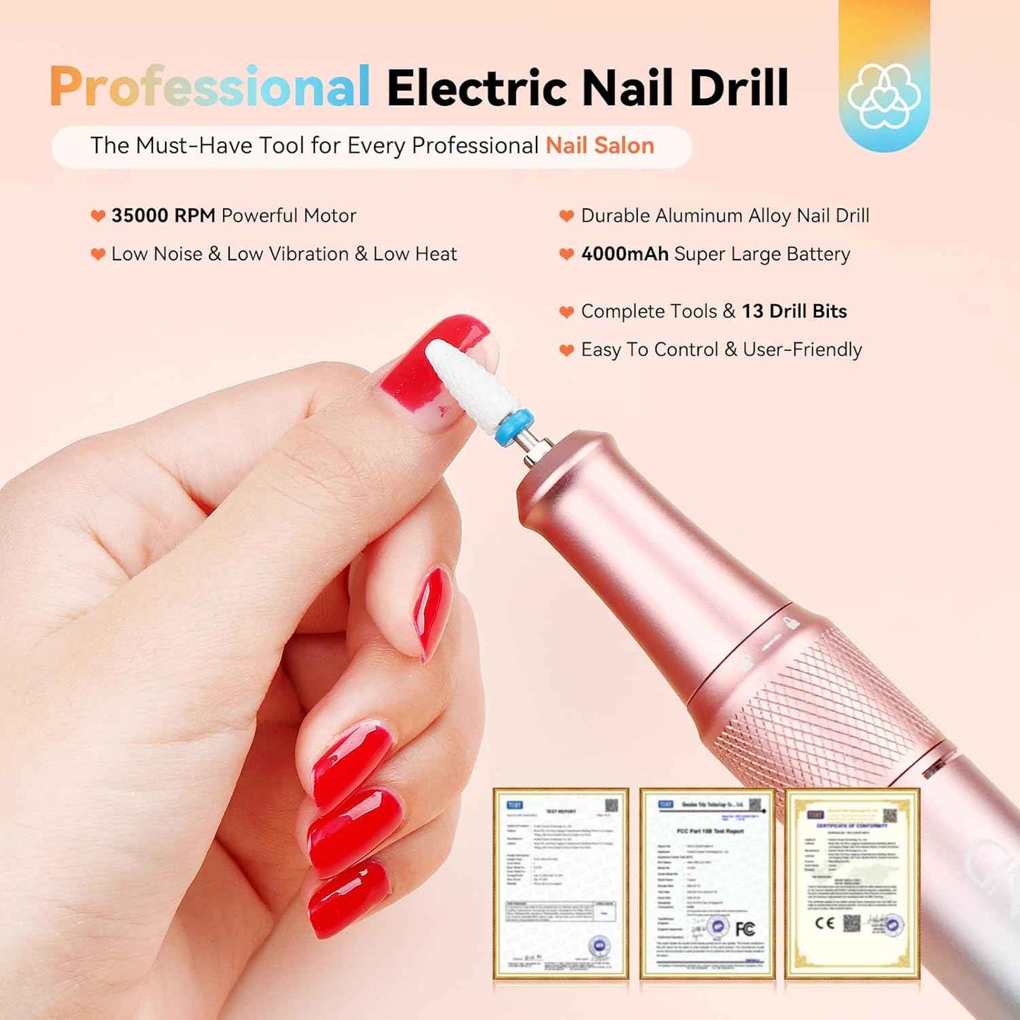 Professional Electric Nail Drill Kit - 35000RPM with 15ml Clear Builder Gel