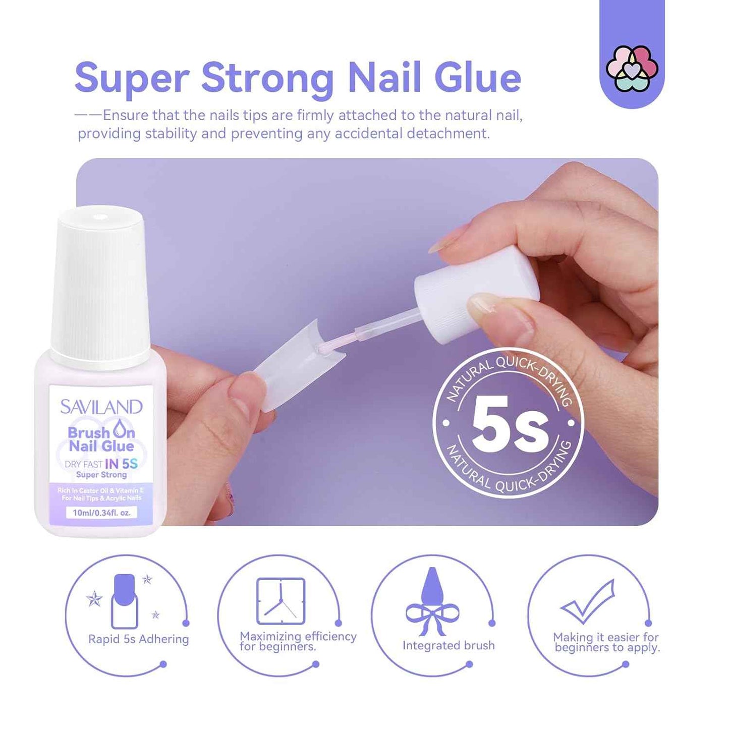 French Acrylic Nail Kit - SAVILAND Half Cover Nail Tips (10 Sizes) with Glue