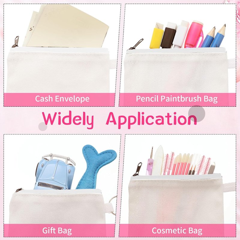 Sublimation Blank Small Coin Canvas Makeup Bags - 30 Pack Zipper Pouches for DIY Crafts | White Travel Organizer
