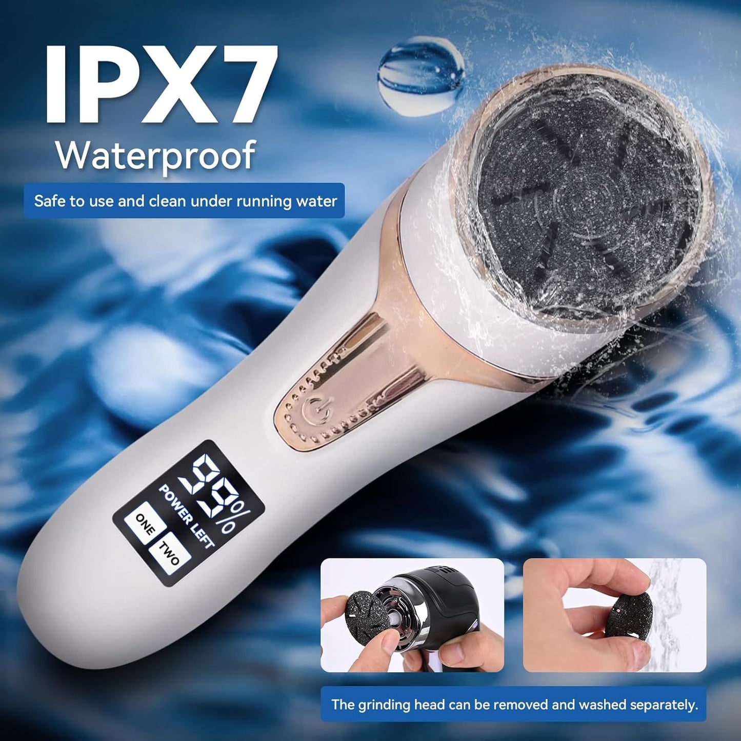 Electric Callus Remover for Feet - Rechargeable Waterproof Pedicure Tool with Vacuum | Portable 2-Speed Foot File (White)