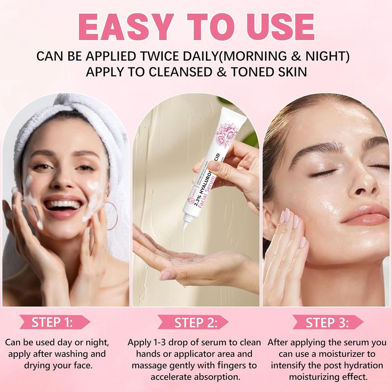Hyaluronic Acid Serum 2.3% - Deep Moisturizing Anti-Wrinkle Formula | 3-Pack, 15g Each
