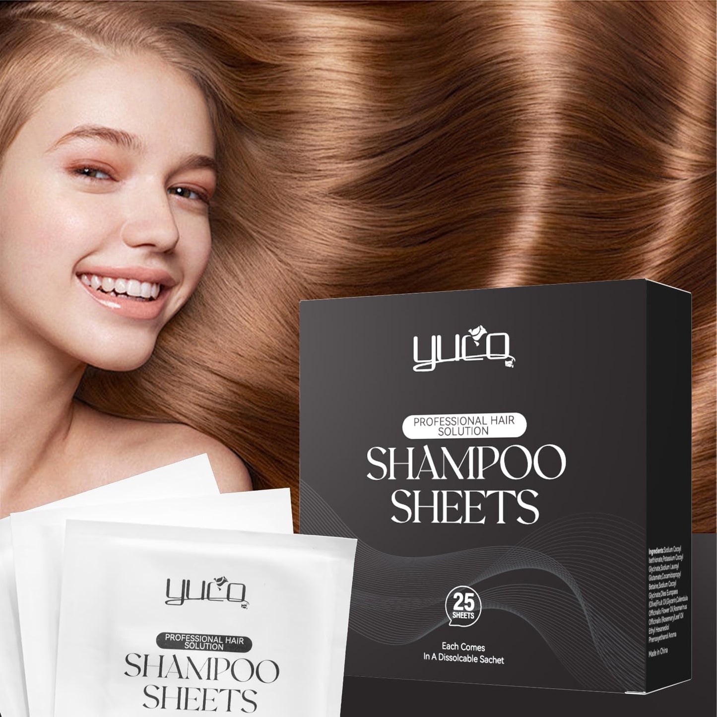 YUCO Travel Hair Shampoo Sheets Travel Pack 25 Tablets,Individual Sachet,for Hair Washing,Calendula officinalis Scent,For Gym,Camping,Vacation,Hotels,Hospital,Business Trip,Flight Travel Essentials