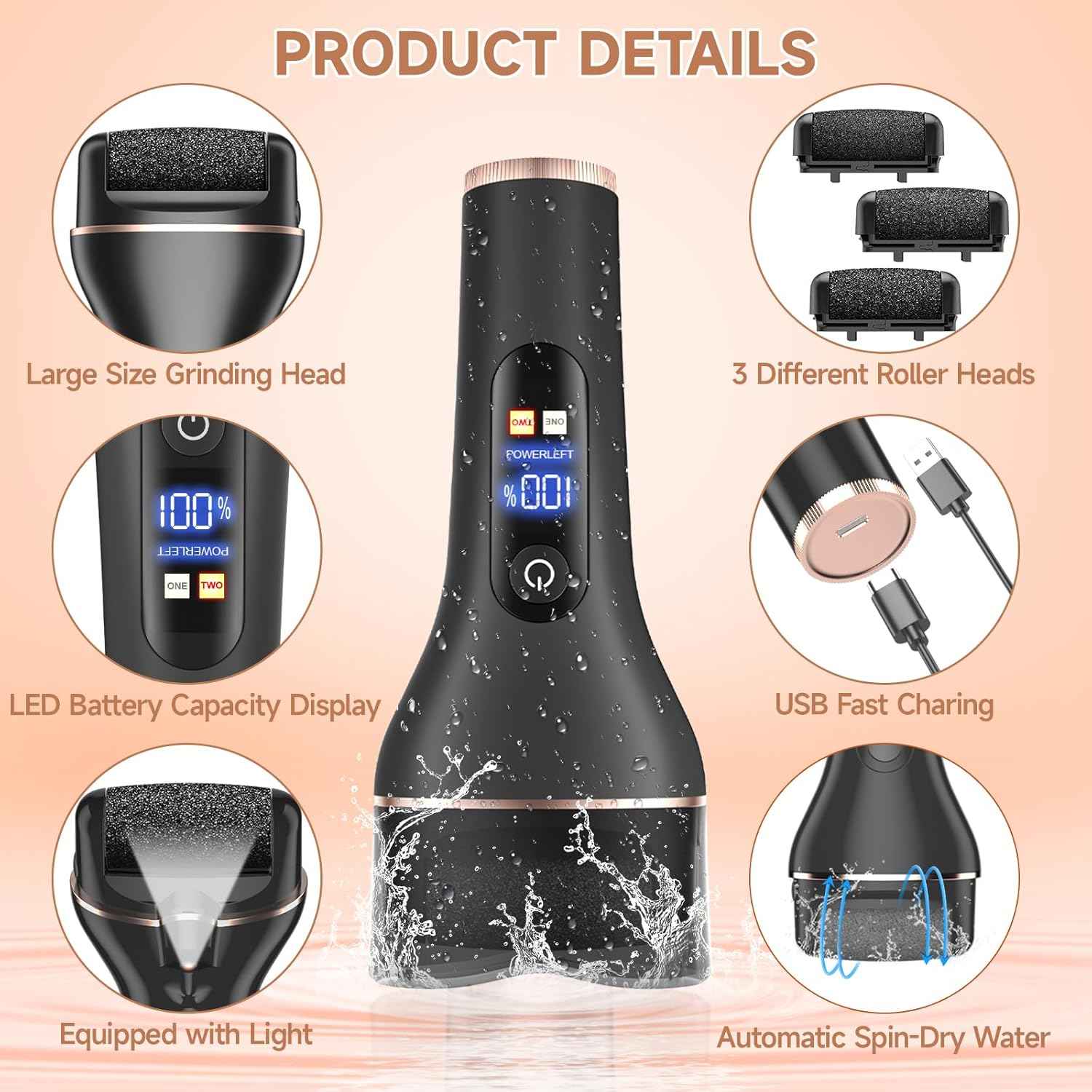 Rechargeable Electric Callus Remover for Feet - Waterproof Pedicure Tool for Hard Skin