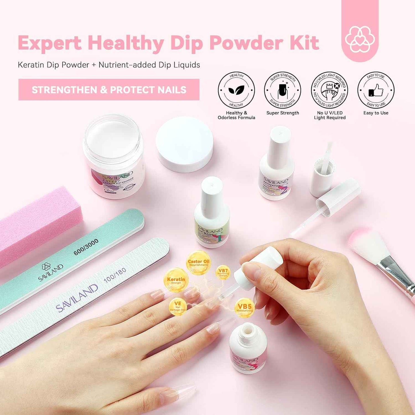 Clear Dip Powder Nail Kit Starter Set with Dehydrator & Primer for Salon-Quality Nails
