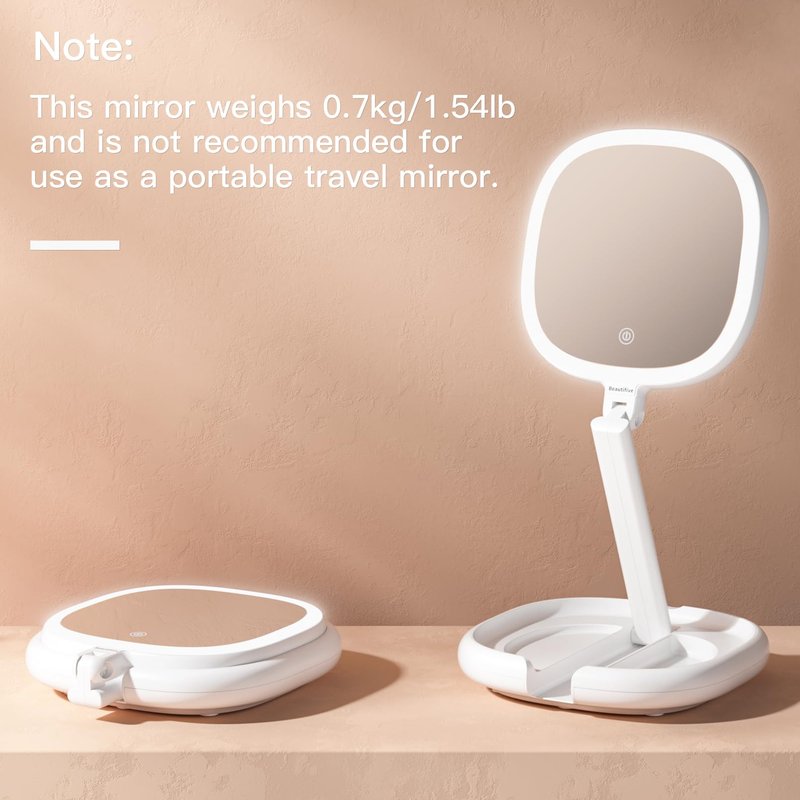 Beautifive 6.3" Makeup Mirror, 1X/8X Magnification, 3 Light Modes, Plug-in or Battery Operated Double-Sided Lighted Vanity Mirror, Adjustable Height Stand for Home, Women