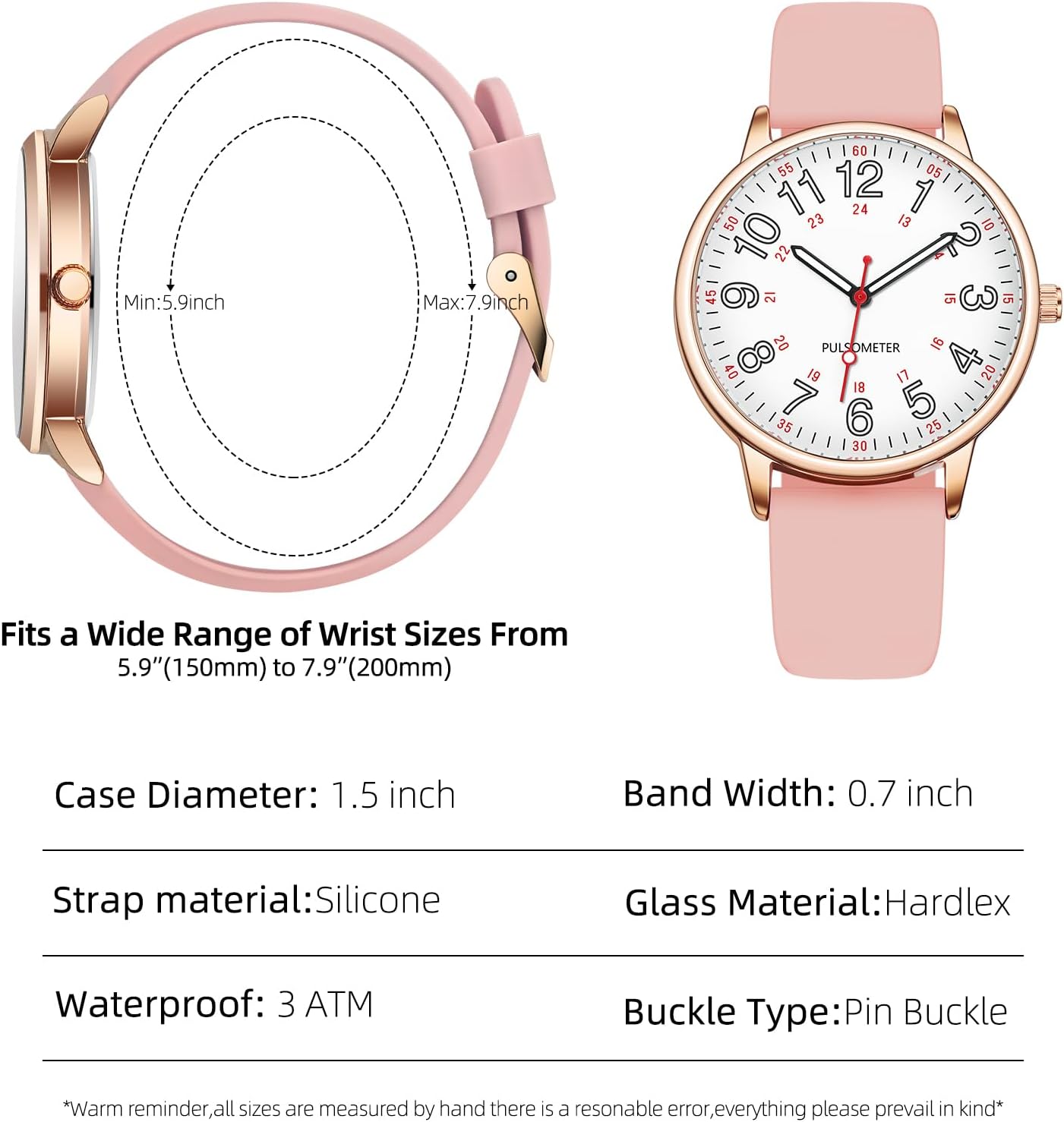 Waterproof Nurse Watch for Medical Professionals,Doctors Nursing Women Men,12/24 Hour Military Time,Analog Watch with Second Hand Nursing Luminouse Easy Read Dial Nurse Watches for Women