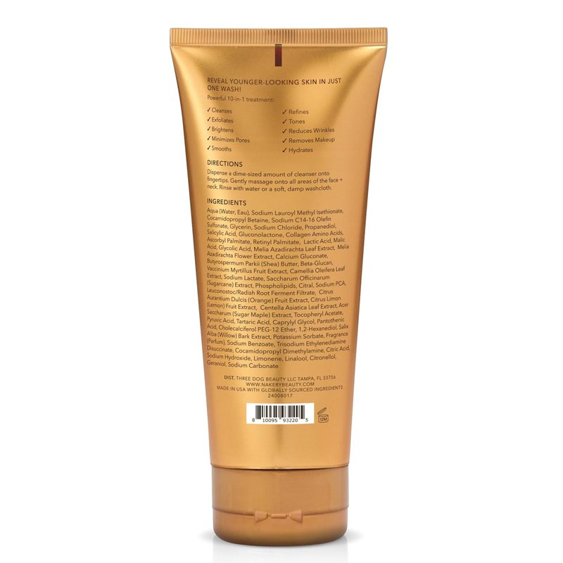 Nakery Face Cleanser for Women, Youth Revealer Facial Wash with Collagen, 10-in-1 Exfoliating Moisturizer for Dry and Textured Skin, Hydrating Formula for Smooth Plump Complexion