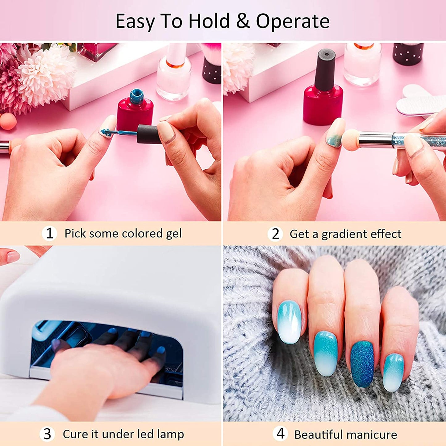 SILPECWEE 3Pcs Ombre Nail Brush, Acrylic Nail Art Brushes, Nail Gradient Brushes Nail Sponges Pen with 4pcs Replaceable Sponge Head Ombre Brush for Nails Manicure Nail Art Tools
