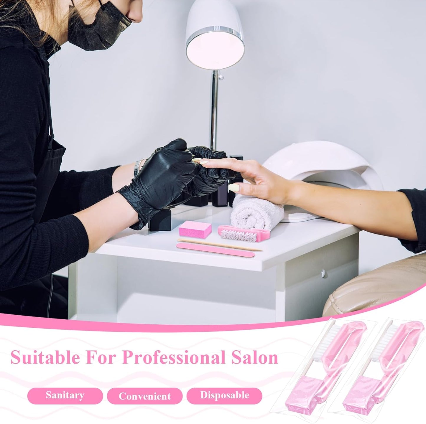 Professional Disposable Manicure Kit - 100 Sets of 4-Piece Nail Essentials | Pink Wood File & Buffer